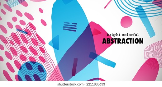 Bright colorful background with abstract spots, shapes and lines. Great for printing, posters, flyers, packaging, invitations, postcards, textile designs and other accessories.