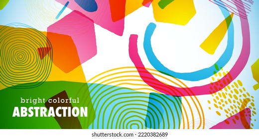 Bright colorful background with abstract spots, shapes and lines. Great for printing, posters, flyers, packaging, invitations, postcards, textile designs and other accessories.