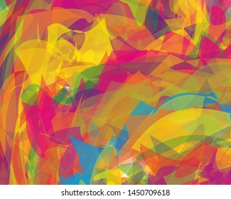 Bright colorful background with curves, irregular geometric shapes of all colors of the rainbow and varying degrees of transparency. school, strokes,