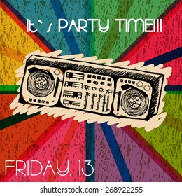 Bright colorful background with DJ console