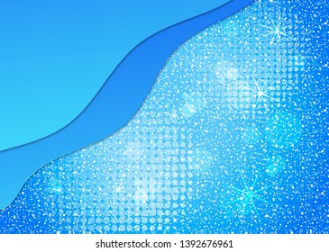 Bright colorful background with glitter effect. Abstract waves, layers. Empty space for text. Trendy modern vector illustration for your design.