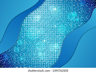 Bright colorful background with glitter effect. Abstract waves, layers. Empty space for text. Trendy modern vector illustration for your design.