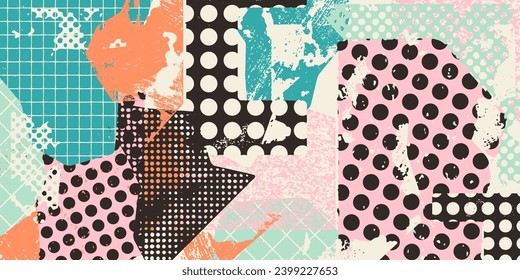 Bright colorful background with shapes with different textures. Abstract print, design
