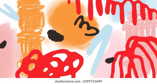 Bright colorful background with shapes with different textures. Abstract print, design