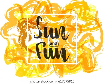 Bright Colorful background with waves and text Sun and Fun. Vector illustration