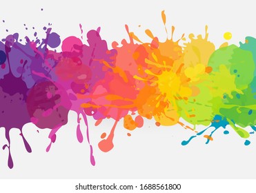 Bright colorful banner. Vector horizontal banner with colorful paint stains and splatters. Vibrant and colorful banner template.