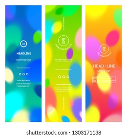 Bright Colorful Banners with Bokeh Lights. Abstract Vivid Backgrounds for Parties, Celebrations and Carnivals. Rainbow Colored Advertising Design.