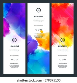 Bright Colorful Banners with Watercolor Splashes. Abstract Holi Paint Texture. Rainbow Colored Banner Design.