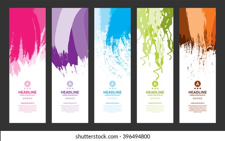 Bright Colorful Banners with Watercolor Splashes. Abstract Paint Texture. Rainbow Colored Banner Design.