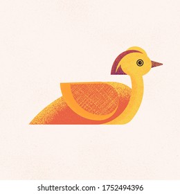 Bright, colorful bird-mandarin duck. Vector illustration on a colored background. Logo. Flat design.
