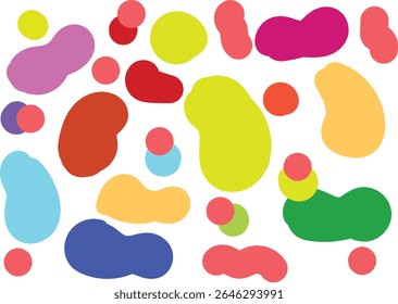 Bright colorful blobs vector background, abstract playful shapes, Vibrant colorful blobs in playful abstract composition. Perfect for kids backgrounds, posters, covers, or modern graphic design.
