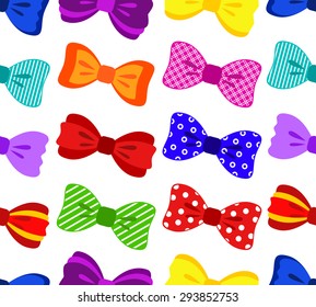 Bright and colorful bow seamless pattern on white background, vector illustration