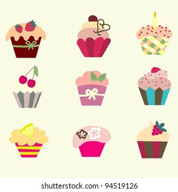 Bright colorful cakes with a cream, berries and mint leaves