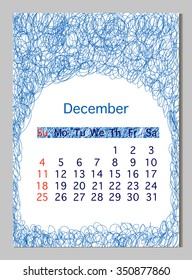 Bright, colorful calendar for 2016 with a pattern of scribble