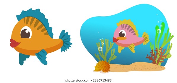 Bright and Colorful Cartoon Fish. Children's Vector Illustration. Vibrant and lively vector illustration of a cute and friendly fish character