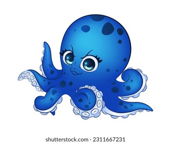 Pulpo de caricatura brillante y colorido. Ilustración del vector infantil. Vibrante y animada ilustración vectorial de un lindo y amigable personaje de pulpo, perfecto para diseños infantiles.