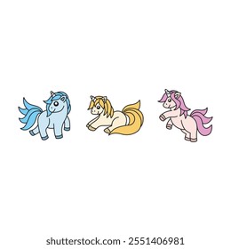 Unicornios de dibujos animados brillantes y coloridos con melenas juguetonas: arte caprichoso para temas infantiles