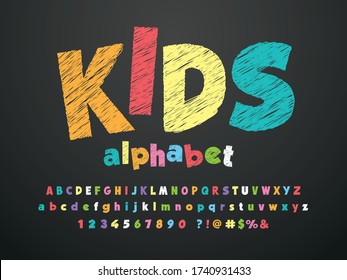 Bright colorful chalk board style alphabet design