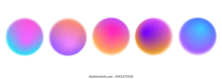 Bright colorful circle gradient set. Round blur gradation background collection. Iridescent radial blurry shape pack for poster, banner, leaflet, brochure. Vector neon fading circular aura bundle