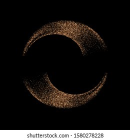 Bright colorful circle made of waves. Golden confetti on a black background. Graphic art element for a festive design project.