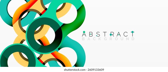 Bright colorful circles overlap creating dynamic abstract design. Modern graphic element for backgrounds, presentations, branding. Vibrant shapes, smooth curves.