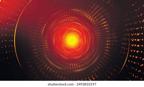 Bright colorful circular spiral. Abstract digital background. Colorful dotted spiral swirls circles. Glowing tunnel background. Futuristic lens. 3d vector illustration