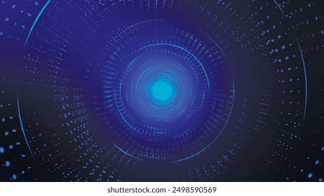 Bright colorful circular spiral. Abstract digital background. Colorful dotted spiral swirls circles. Glowing tunnel background. Futuristic lens. 3d vector illustration