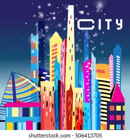 Bright colorful city on a blue background