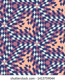 Bright Colorful Color Block Tile Shape Mosaic Folk Grid Lattice Mesh Seamless Repeat Vector Pattern.  Aztec, American, Boho, Ethnic.  Geometric.