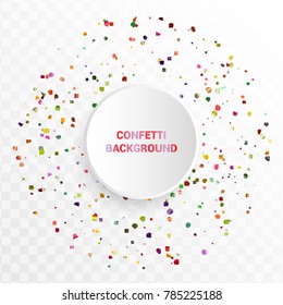 Bright colorful confetti in circular design on trasparent background.