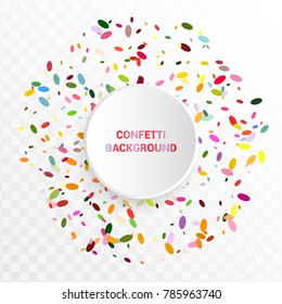 Bright colorful confetti in circular design on trasparent background.