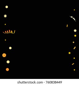 Bright colorful Confetti and serpentine, bright colorful background, cute and fun decoration.Vector illustration for celebration, party, holiday. Black background.Design for cards, invitations