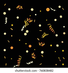 Bright colorful Confetti and serpentine, bright colorful background, cute and fun decoration.Vector illustration for celebration, party, holiday. Black background.Design for cards, invitations