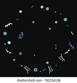 Bright colorful Confetti and serpentine, bright colorful background, cute and fun decoration.Vector illustration for celebration, party,festive, holiday. Black background.Design for cards, invitations