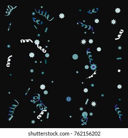Bright colorful Confetti and serpentine, bright colorful background, cute and fun decoration.Vector illustration for celebration, party,festive, holiday. Black background.Design for cards, invitations