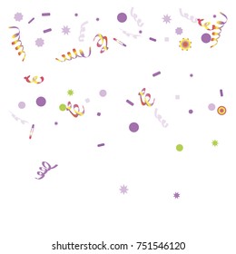 Bright colorful Confetti and serpentine set, bright colorful background, cute and fun decoration. Vector illustration for celebration, party, festive, holiday. Design for cards, invitations