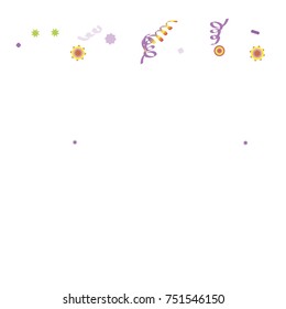 Bright colorful Confetti and serpentine set, bright colorful background, cute and fun decoration. Vector illustration for celebration, party, festive, holiday. Design for cards, invitations