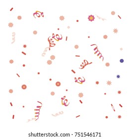 Bright colorful Confetti and serpentine set, bright colorful background, cute and fun decoration. Vector illustration for celebration, party, festive, holiday. Design for cards, invitations