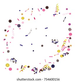 Bright colorful Confetti and serpentine set, bright colorful background, cute and fun decoration. Vector illustration for celebration, party, festive, holiday. Design for cards, invitations