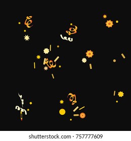 Bright colorful Confetti and serpentine set, bright colorful background, cute and fun decoration. Vector illustration for celebration, party, festive, holiday. Black background. Design for cards