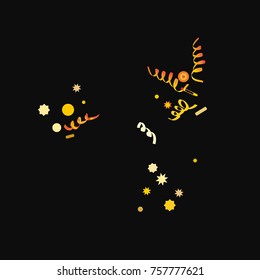 Bright colorful Confetti and serpentine set, bright colorful background, cute and fun decoration. Vector illustration for celebration, party, festive, holiday. Black background. Design for cards