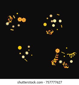 Bright colorful Confetti and serpentine set, bright colorful background, cute and fun decoration. Vector illustration for celebration, party, festive, holiday. Black background. Design for cards