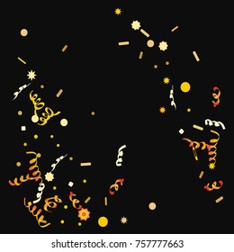 Bright colorful Confetti and serpentine set, bright colorful background, cute and fun decoration. Vector illustration for celebration, party, festive, holiday. Black background. Design for cards