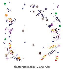 Bright colorful Confetti and serpentine set, bright colorful background, cute and fun decoration. Vector illustration for celebration, party, festive, holiday. Design for cards, invitations