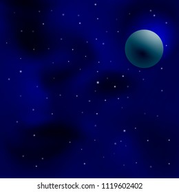 Bright colorful cosmos illustration. Abstract cosmic background with stars and planet. Vector illustration.

