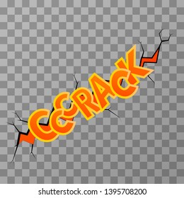 Bright colorful crack comic sound effect on transparent background