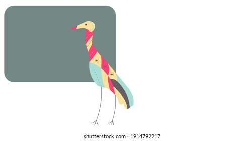 A bright and colorful crane at the green board