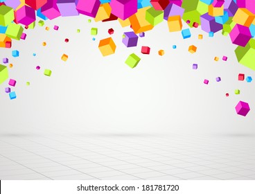 Bright colorful cubes threedimensional background. Vector illustration