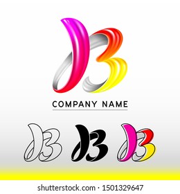 Bright colorful curvy 3d volumetric letter B, shiny bold font for your company name, vector illustration