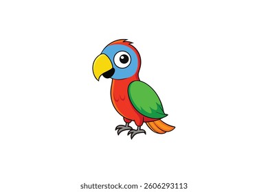 Bright Colorful Cute Parrot on White Background